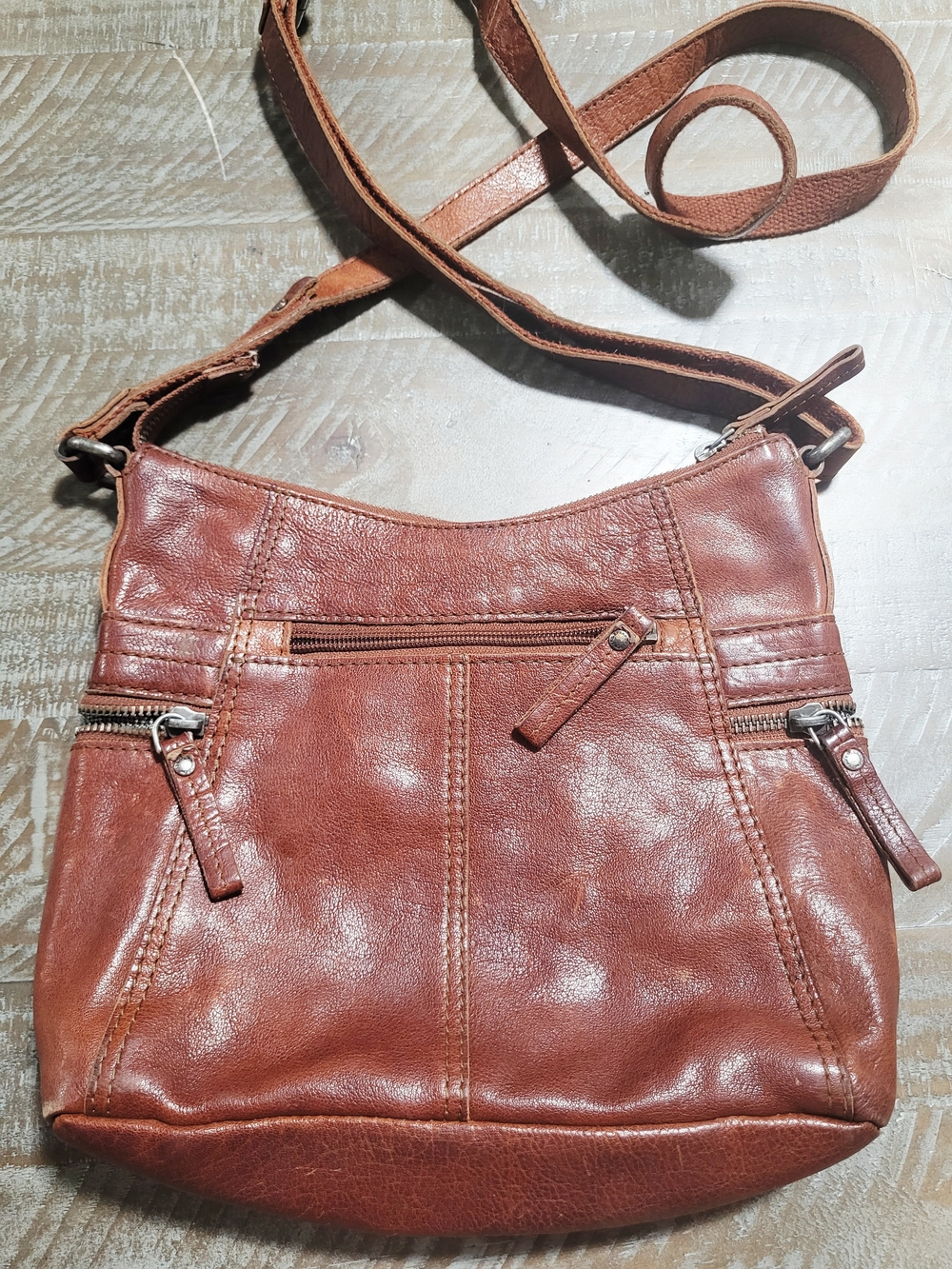 Women's Brown Genuine Leather Crossbody Bag with Front Zip Pockets